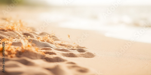 Paradise beach with soft sand, soft focus with copy space, background for presentation, trqnquil template - generative AI