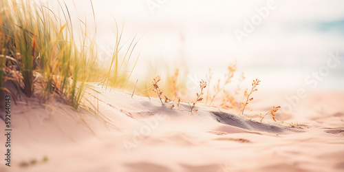 Paradise beach with soft sand, soft focus with copy space, background for presentation, trqnquil template - generative AI