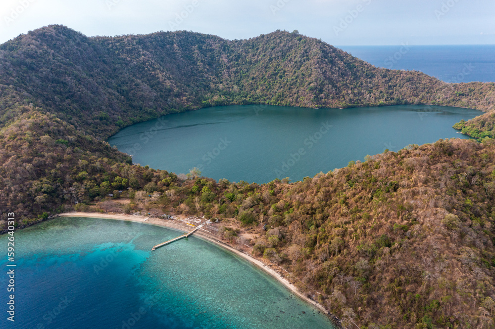 Salt lake Satonda island aerial view