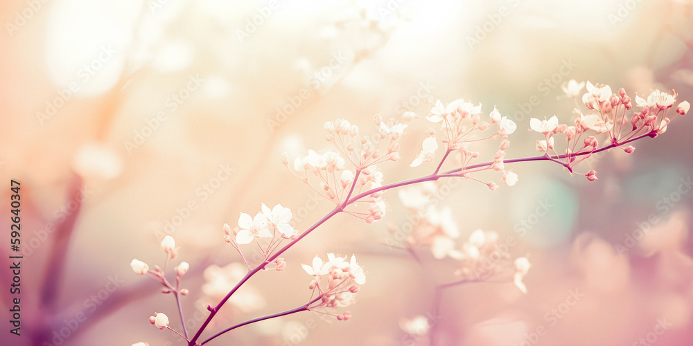 Flowers with soft focus background with copy space, presentation background, dream atmosphere - generative AI