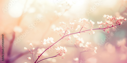 Flowers with soft focus background with copy space, presentation background, dream atmosphere - generative AI © Alan