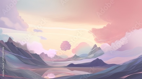 Abstract landscape with cloudy skies and pastel tones for a dreamy feel created with generative AI technology