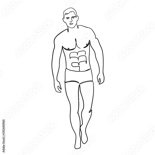 Single continuous line drawing of young sportive man. Fitness stretching concept. One line draw design vector illustration.