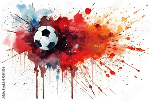 Watercolor design of a soccerball on colorful splashes - Generative AI