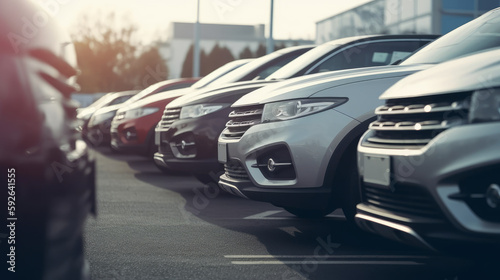 Obraz na płótnie Car showroom parking of cars of warious brands for sale. Al generated w salonie