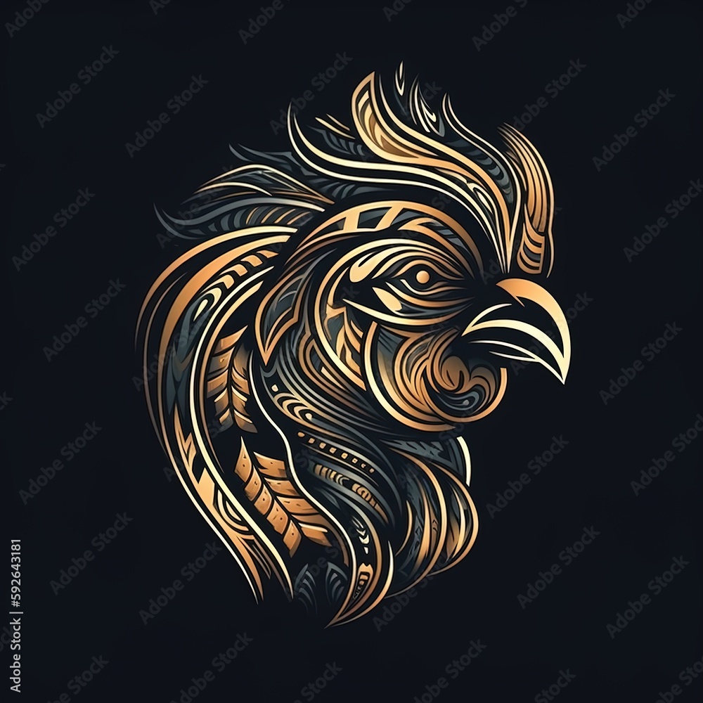 Golden chicken symbol logo illustration, generative ai