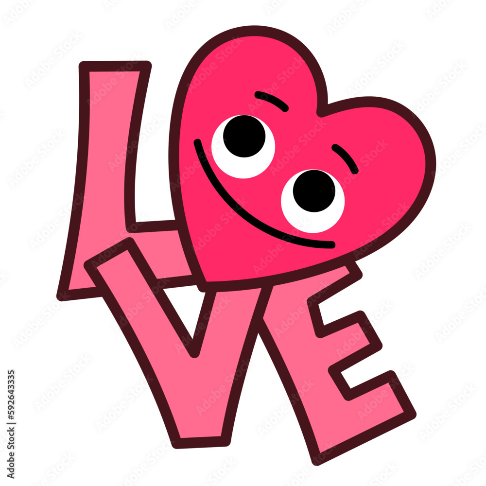 Word love with a smiling heart face Word love with a smiling heart face