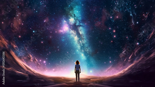 Abstract Unique Young Woman Standing In the Middle Of A Galaxy Crack © visionart