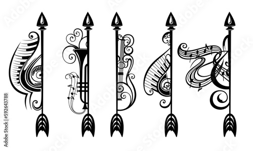 Music notes icon arrows vector illustration set