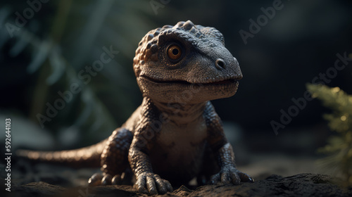Cute dino realistic isolated background photorealistic. Al generated