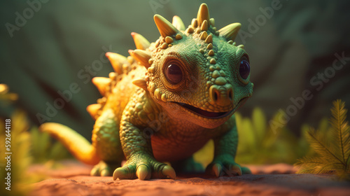 Cute dino realistic isolated background photorealistic. Al generated