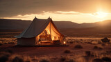 Nature Meets Comfort: Glamping in the Fantastic Nature Around the Globe with Copyspace. Ai Generated Art. Luxurious travel Glamping Images Lots of Copyspace.