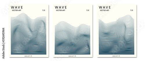 Vector poster design with fluid and curve lines, waves. Abstract geometric art with place for text. Set of futuristic wave design for for banner, decor, print, poster, print.