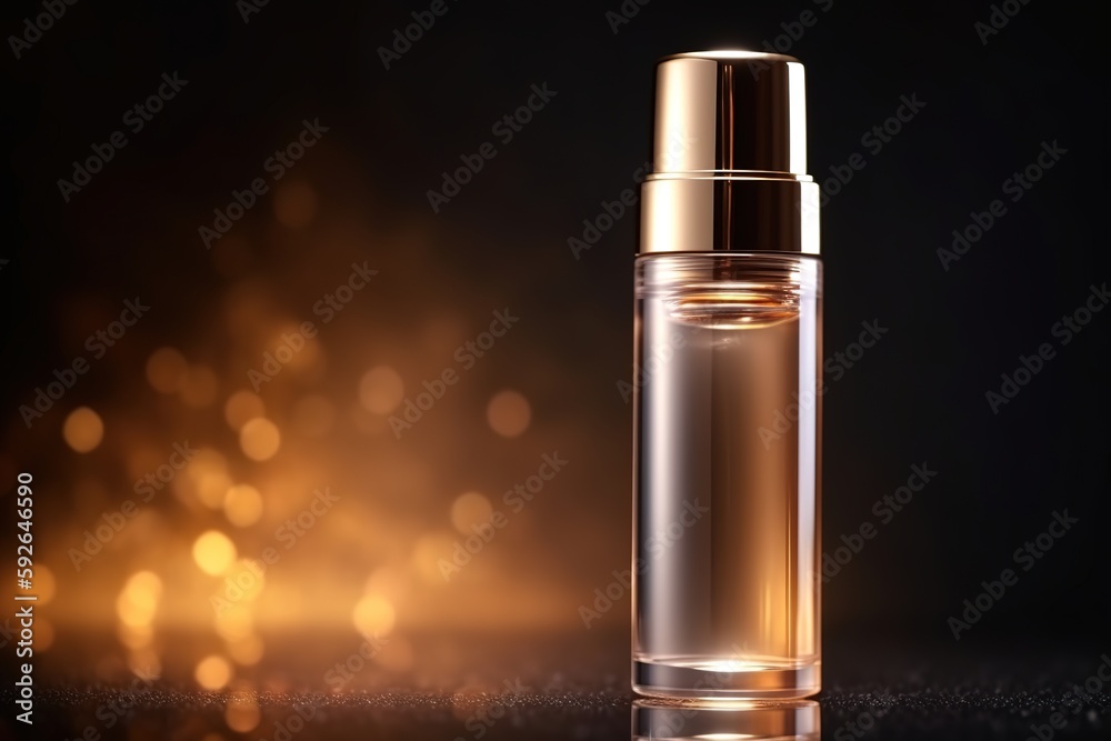 Beautiful bottle perfume in golden colors, generative ai Beautiful bottle perfume in golden colors, generative ai