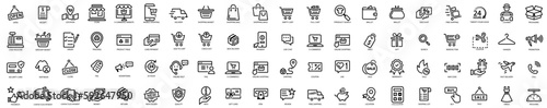 E-commerce shopping icons set. Online shopping icons set and payment elements. Vector illustration