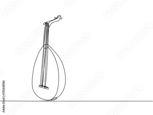 Lute one line art. Continuous line drawing of music, instrument, folk, musical, culture, acoustic, ethnic, kobza, traditional, mandolin, string