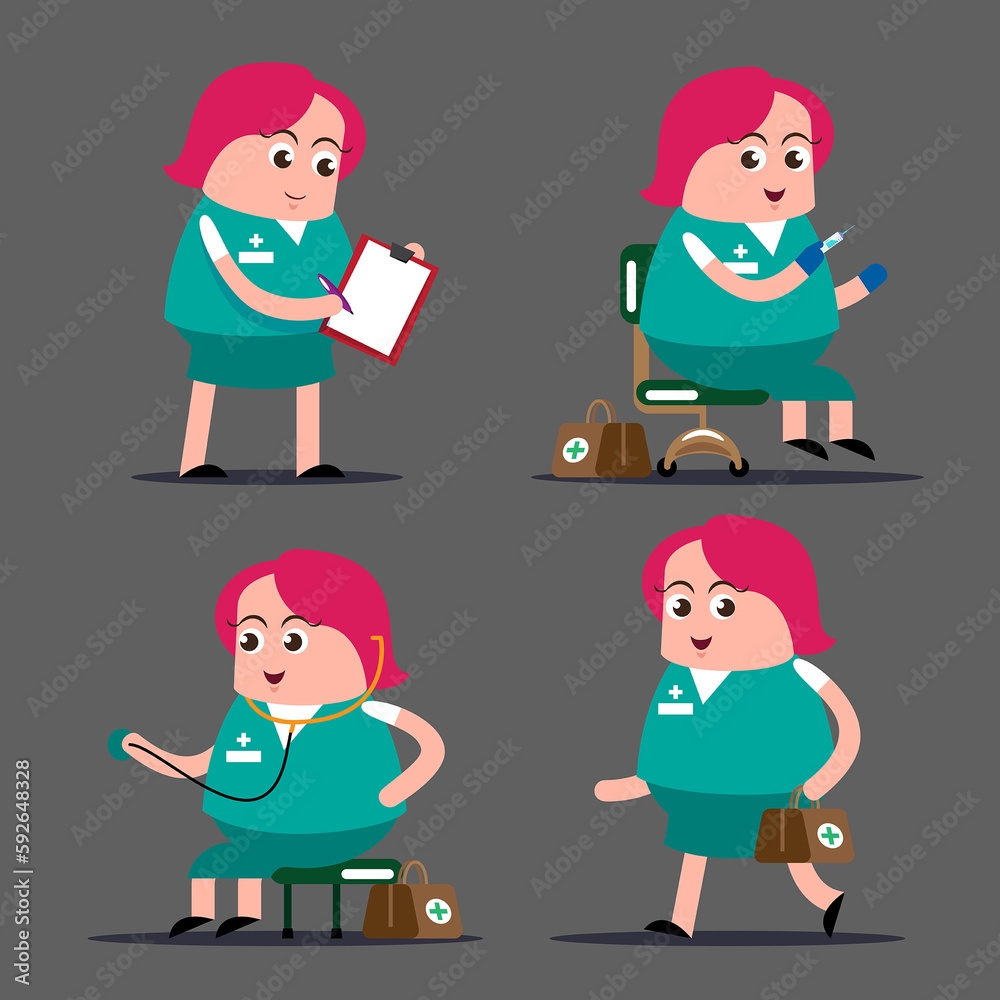 emotion cute vector, illustration flat cartoon character set of doctor working.
