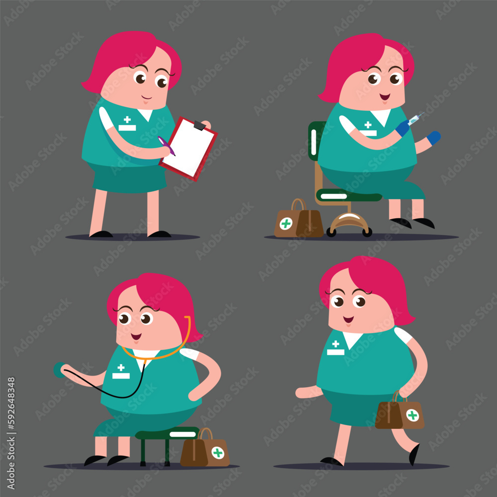 emotion cute vector, illustration flat cartoon character set of doctor working.