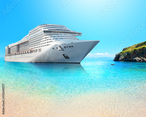 Big luxury cruise ship ready for summertime in a crystalline sea