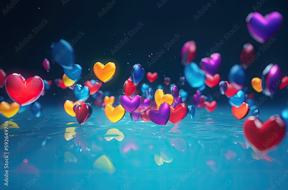 Colorful heart shape balloon with blue sky. Valentine's day background with heart shaped balloons. Generative Ai. Colorful heart shape balloon with blue sky. Valentine's day background with heart shaped balloons. Generative Ai.