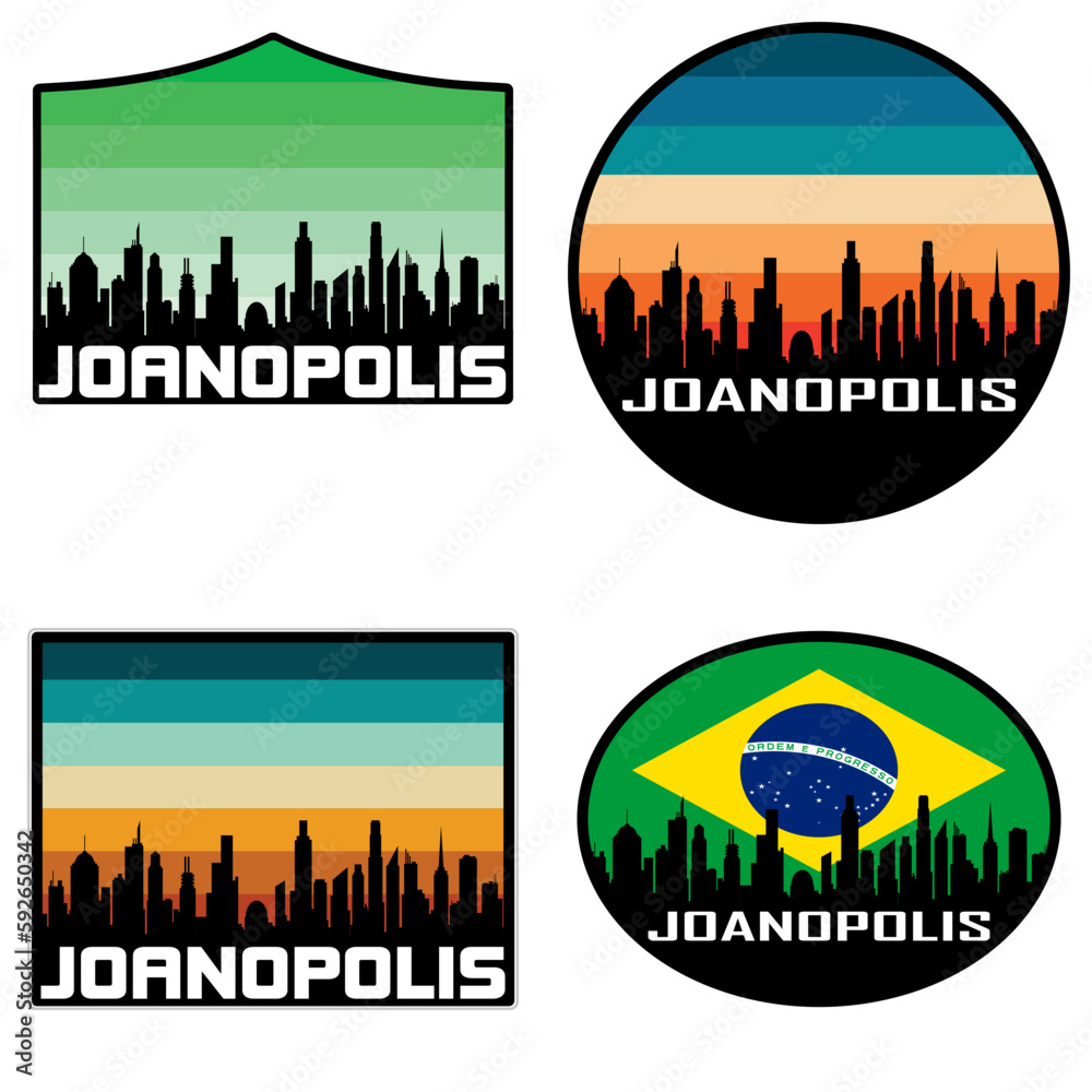 Joanopolis Skyline Silhouette Brazil Flag Travel Souvenir Sticker Sunset Background Vector Illustration SVG EPS AI