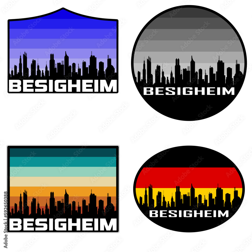 Besigheim Skyline Silhouette Germany Flag Travel Souvenir Sticker Sunset Background Vector Illustration SVG EPS AI