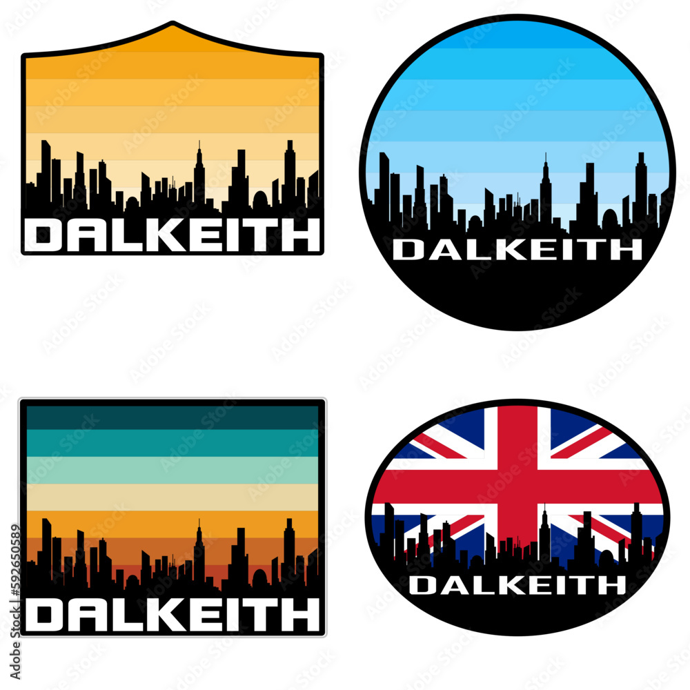 Dalkeith Skyline Silhouette Uk Flag Travel Souvenir Sticker Sunset Background Vector Illustration SVG EPS AI