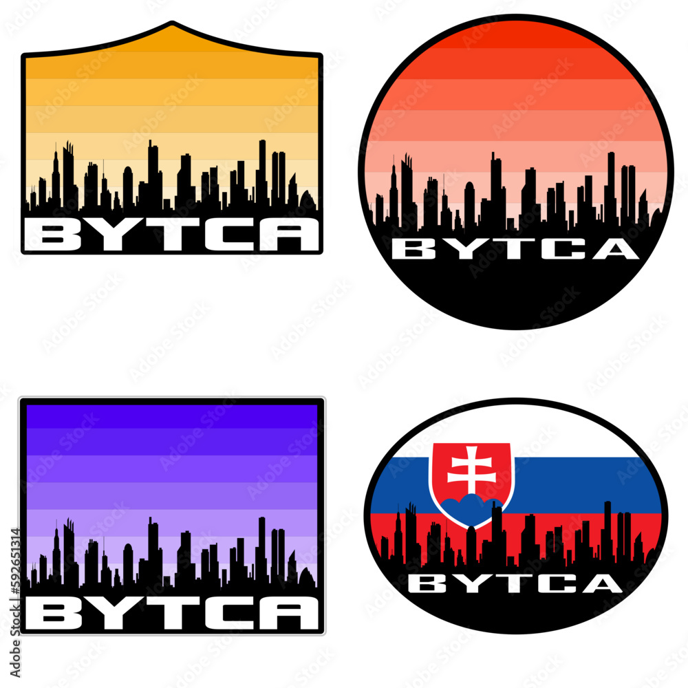 Bytca Skyline Silhouette Slovakia Flag Travel Souvenir Sticker Sunset Background Vector Illustration SVG EPS AI