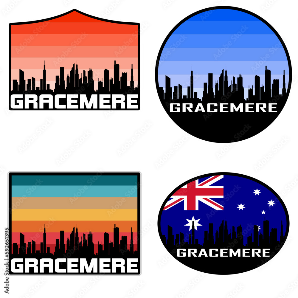 Gracemere Skyline Silhouette Australia Flag Travel Souvenir Sticker Sunset Background Vector Illustration SVG EPS AI