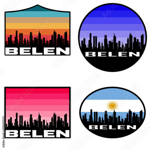 Belen Skyline Silhouette Argentina Flag Travel Souvenir Sticker Sunset Background Vector Illustration SVG EPS AI photo