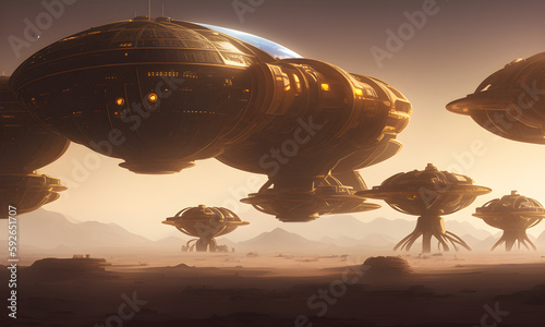 A high tech solarpunk utopia at the mars with futuristic buildings and domes, , dusty atmosphere, digital concept art, generative ai generative ki