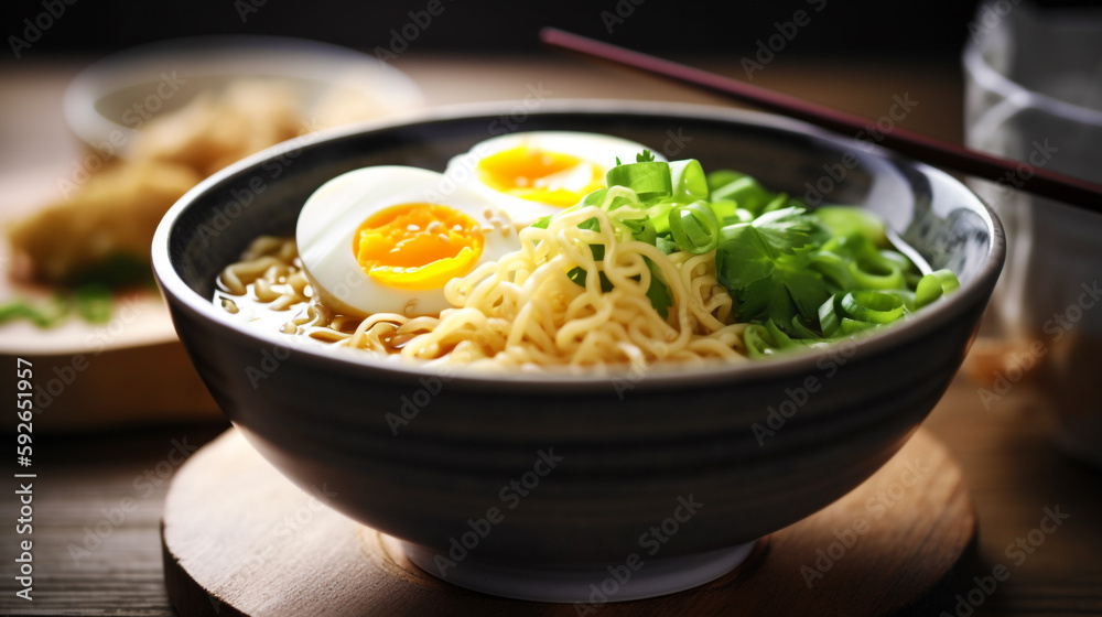 close-up of a bowl of food on the table, egg, food photography. Generative Ai close-up of a bowl of food on the table, egg, food photography. Generative Ai
