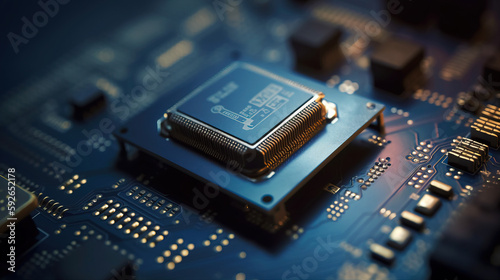 Circuit board with intricate microchip design, ai generated