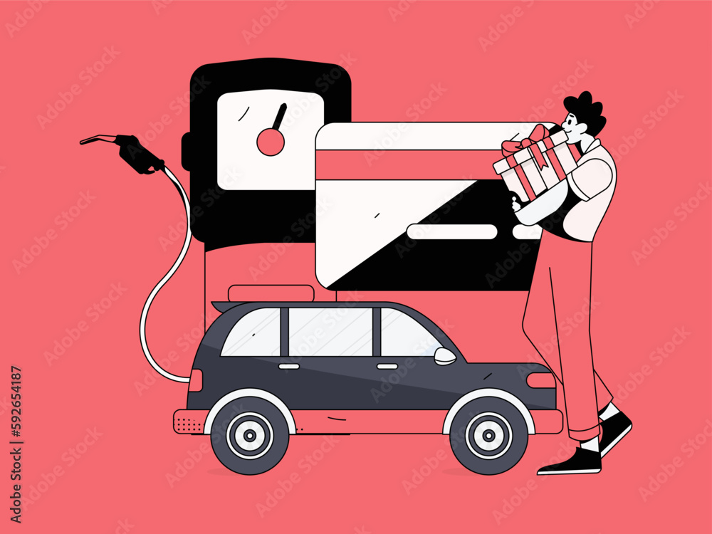 Vector internet operation hand-drawn illustration of people getting discounts for refueling the car
Vector internet operation hand-drawn illustration of people getting discounts for refueling the car