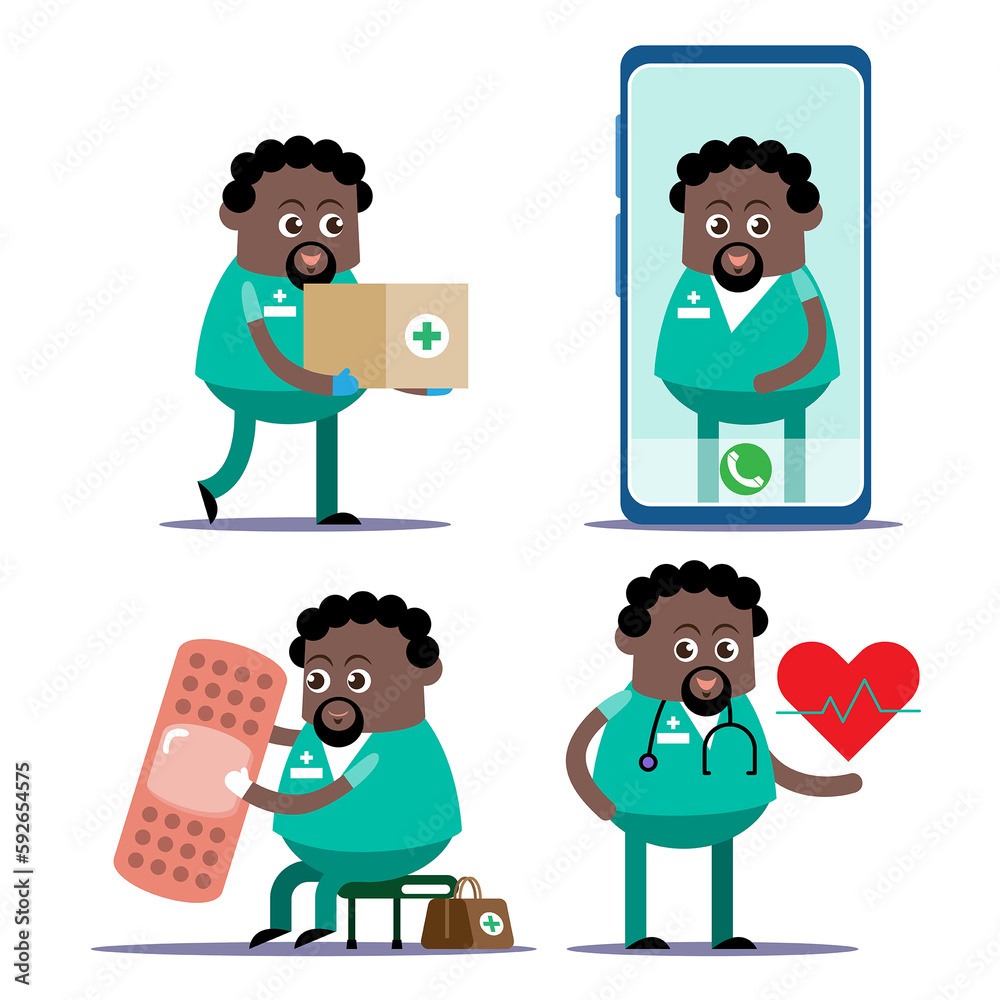 emotion cute vector, illustration flat cartoon character set of doctor work