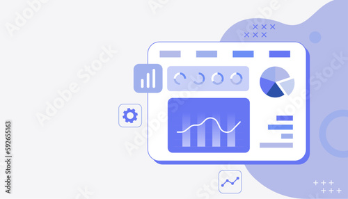 Digital marketing dashboard vector illustration. Business concept. analytics business intelligence software,  digital marketing data dashboard, charts and planning marketing strategy