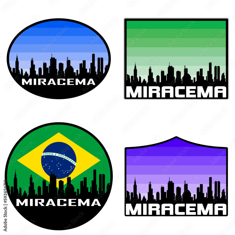 Miracema Skyline Silhouette Brazil Flag Travel Souvenir Sticker Sunset Background Vector Illustration SVG EPS AI