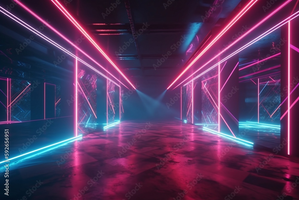 Light Neon Beam Laser Metallic Futuristic Metal Room Garage Future Generative AI