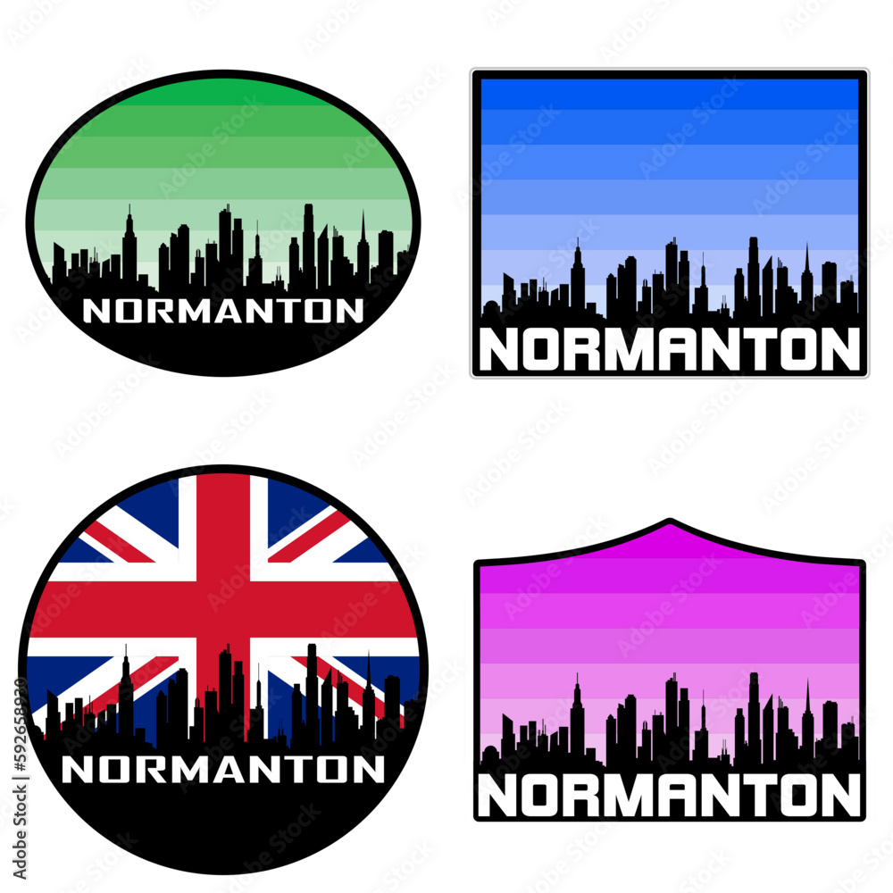 Normanton Skyline Silhouette Uk Flag Travel Souvenir Sticker Sunset Background Vector Illustration SVG EPS AI