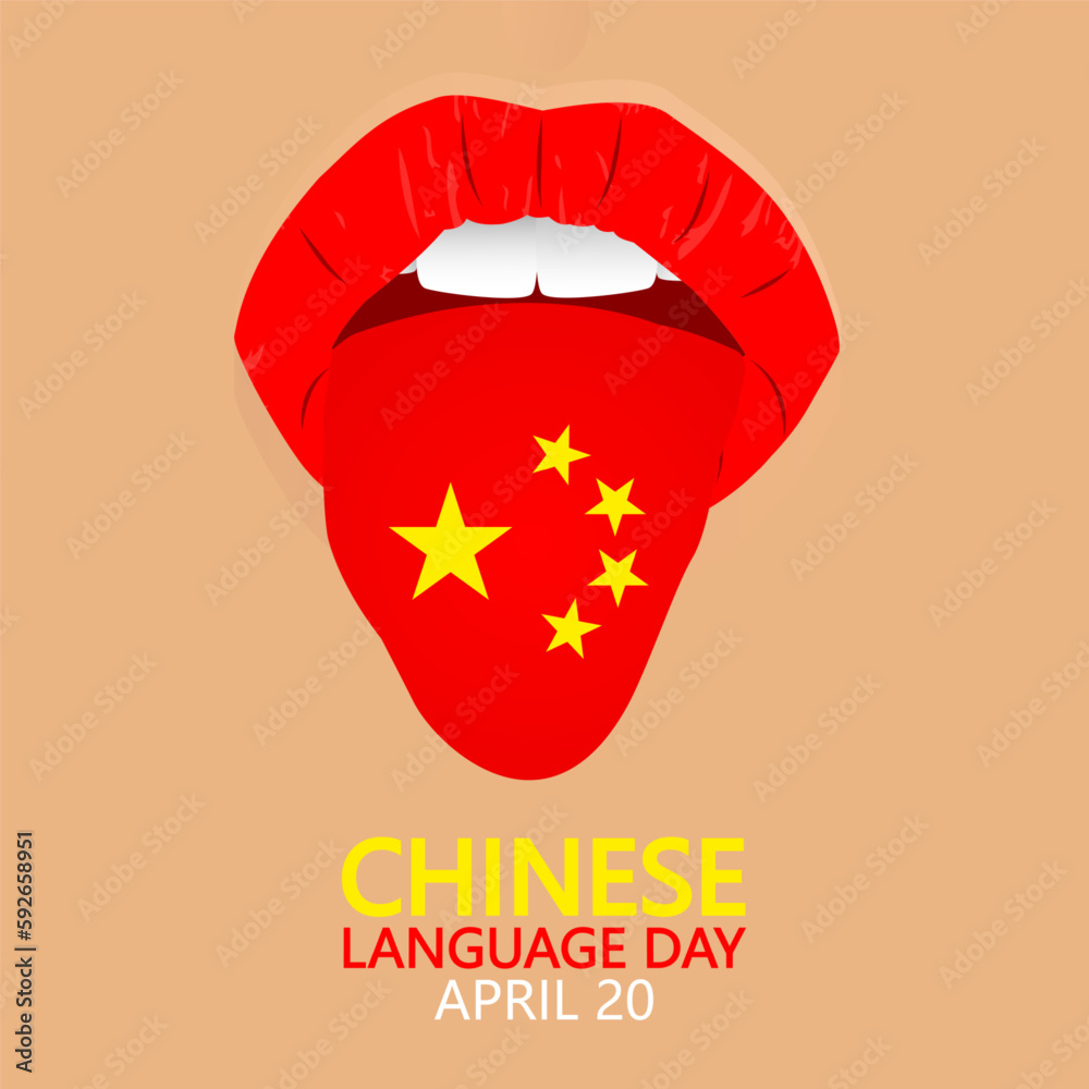 Chinese language day lips and tongue, vector art illustration.
