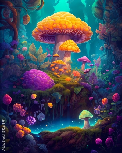 Magic mushrooms colorfull ilustration generated ai