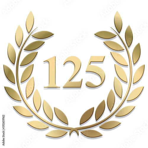 3D Gold PNG laurel wreath number 125