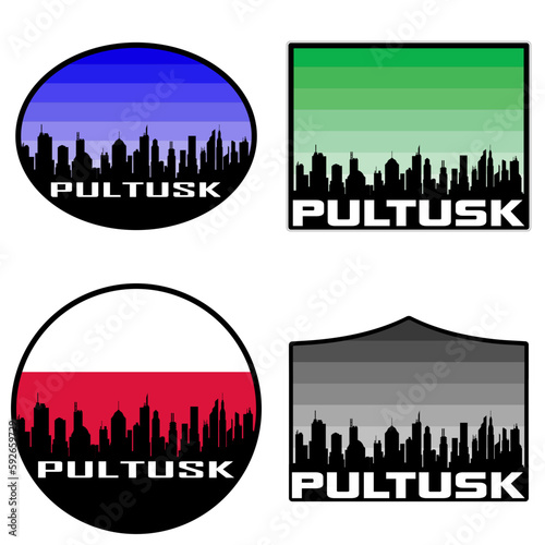 Pultusk Skyline Silhouette Poland Flag Travel Souvenir Sticker Sunset Background Vector Illustration SVG EPS AI photo