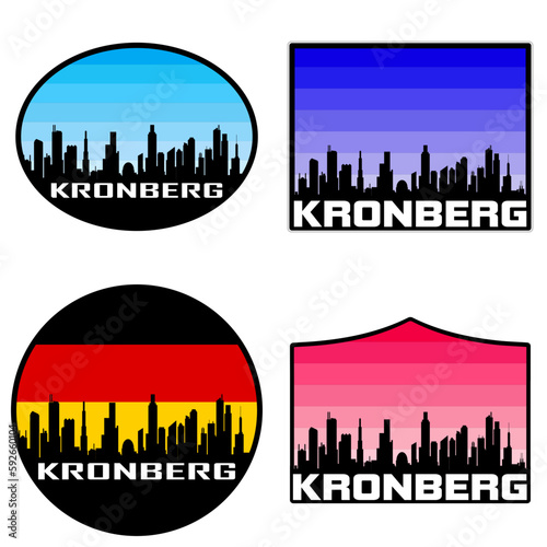 Kronberg Skyline Silhouette Germany Flag Travel Souvenir Sticker Sunset Background Vector Illustration SVG EPS AI