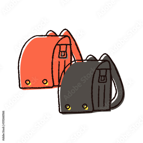 赤と黒のランドセルのシンプルな手描きベクター線画イラスト