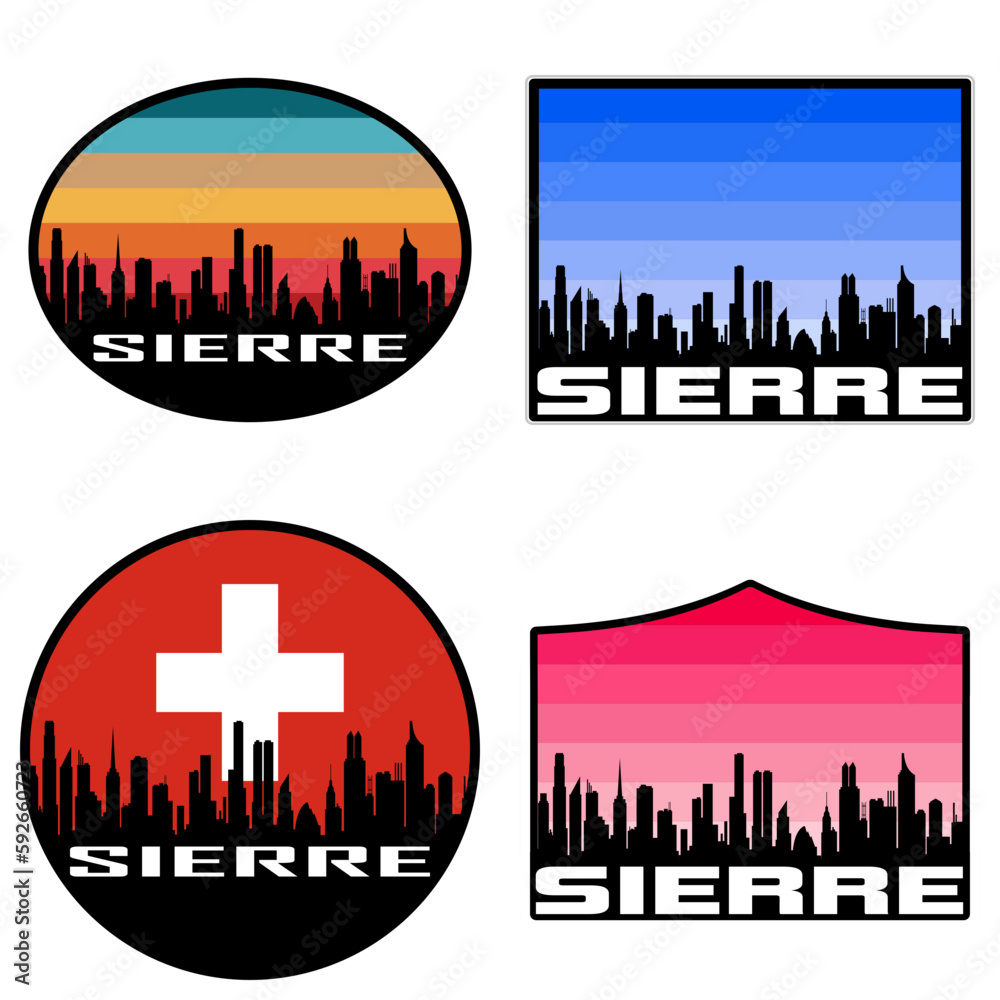 Sierre Skyline Silhouette Switzerland Flag Travel Souvenir Sticker Sunset Background Vector Illustration SVG EPS AI