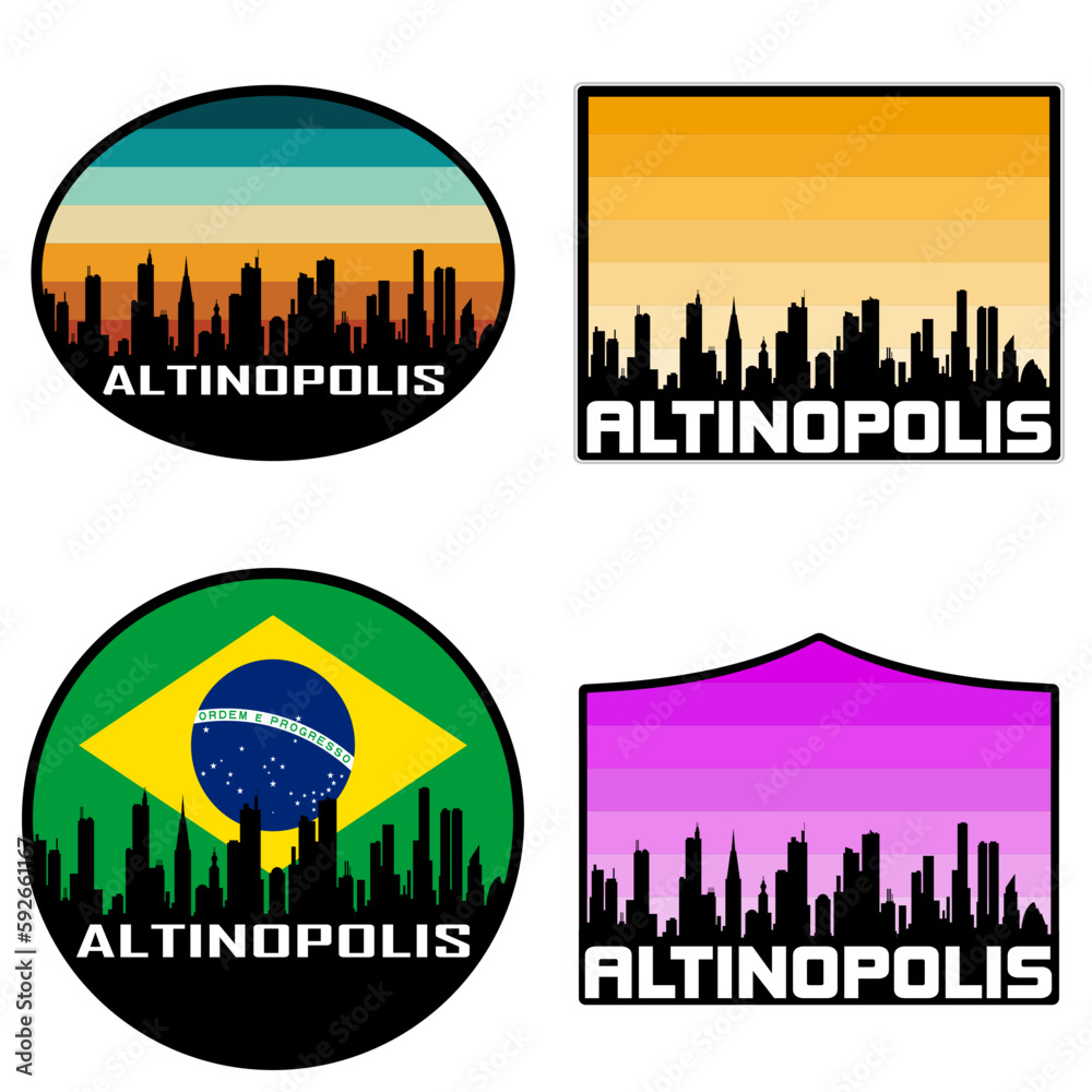 Altinopolis Skyline Silhouette Brazil Flag Travel Souvenir Sticker Sunset Background Vector Illustration SVG EPS AI