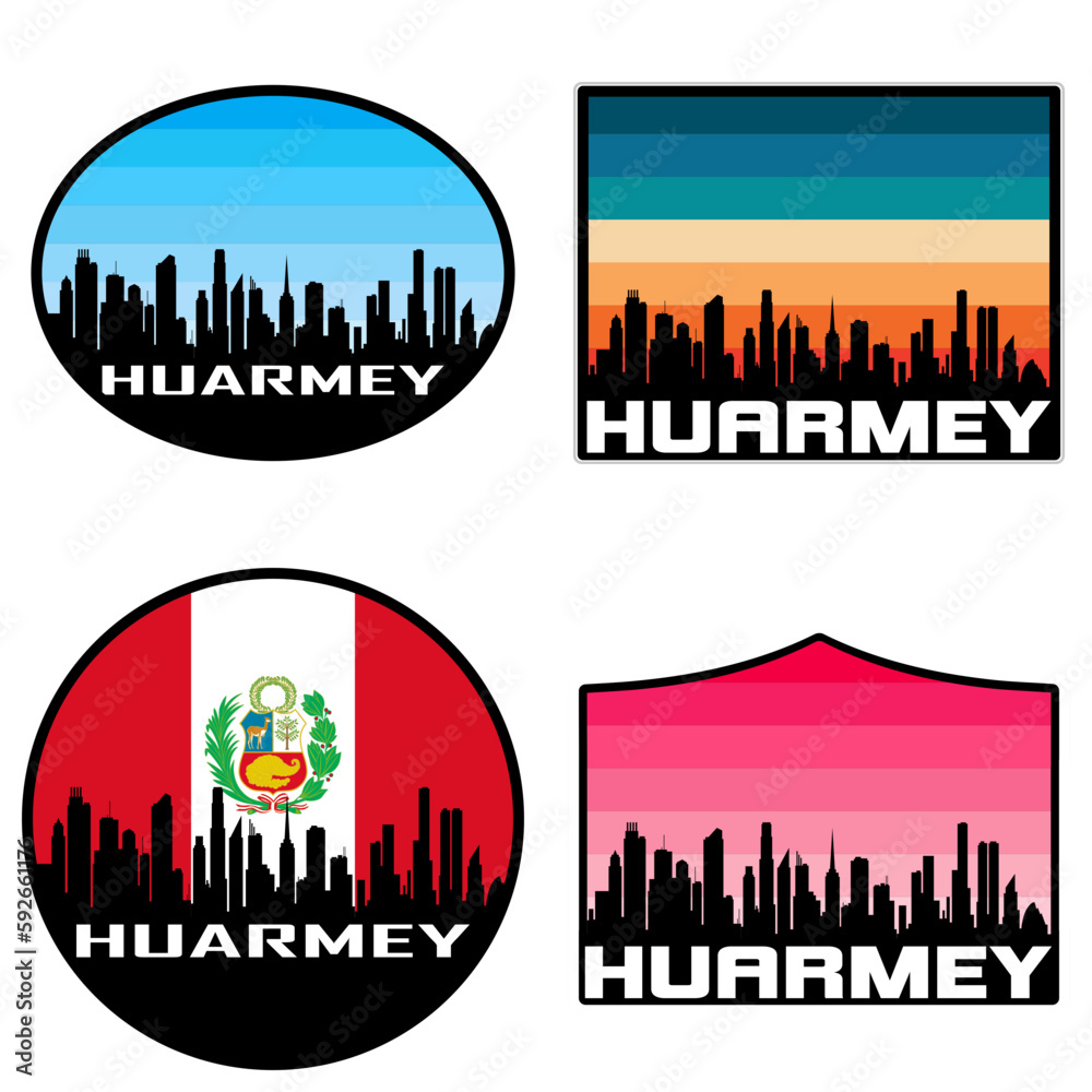 Huarmey Skyline Silhouette Peru Flag Travel Souvenir Sticker Sunset Background Vector Illustration SVG EPS AI