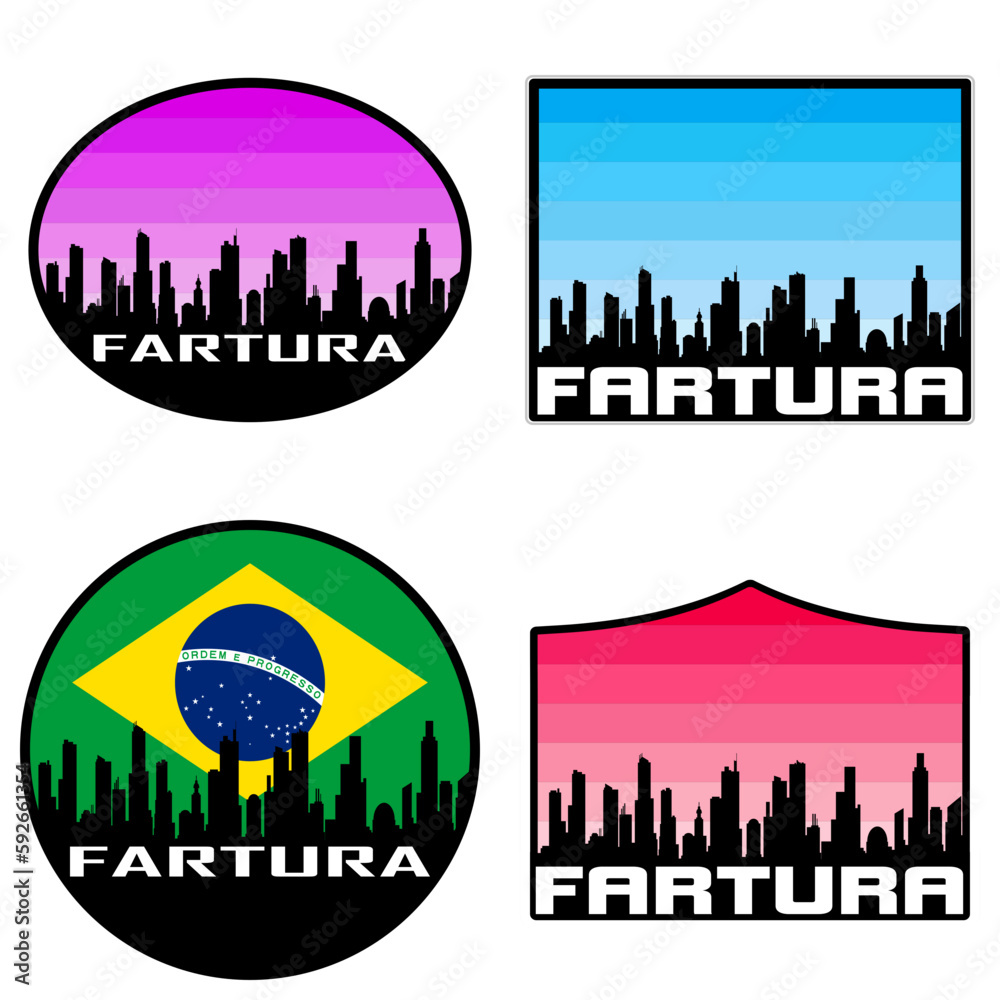 Fartura Skyline Silhouette Brazil Flag Travel Souvenir Sticker Sunset Background Vector Illustration SVG EPS AI