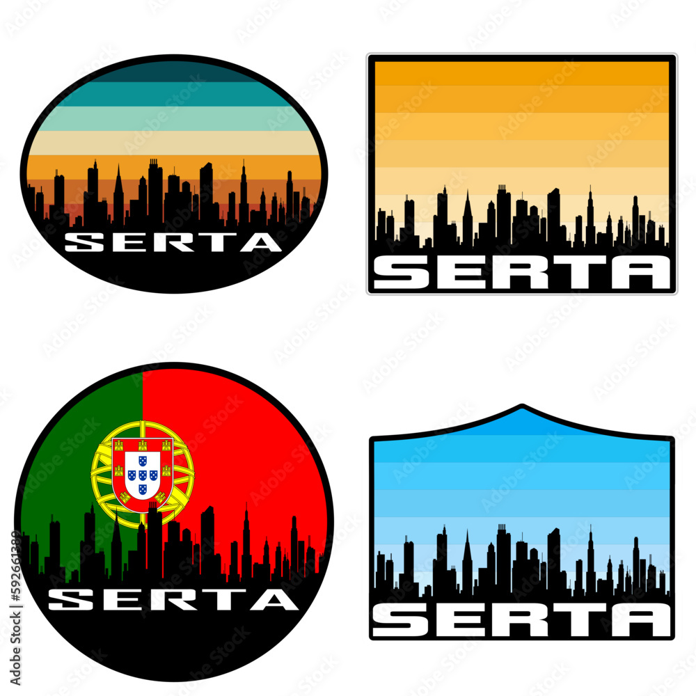 Serta Skyline Silhouette Portugal Flag Travel Souvenir Sticker Sunset Background Vector Illustration SVG EPS AI